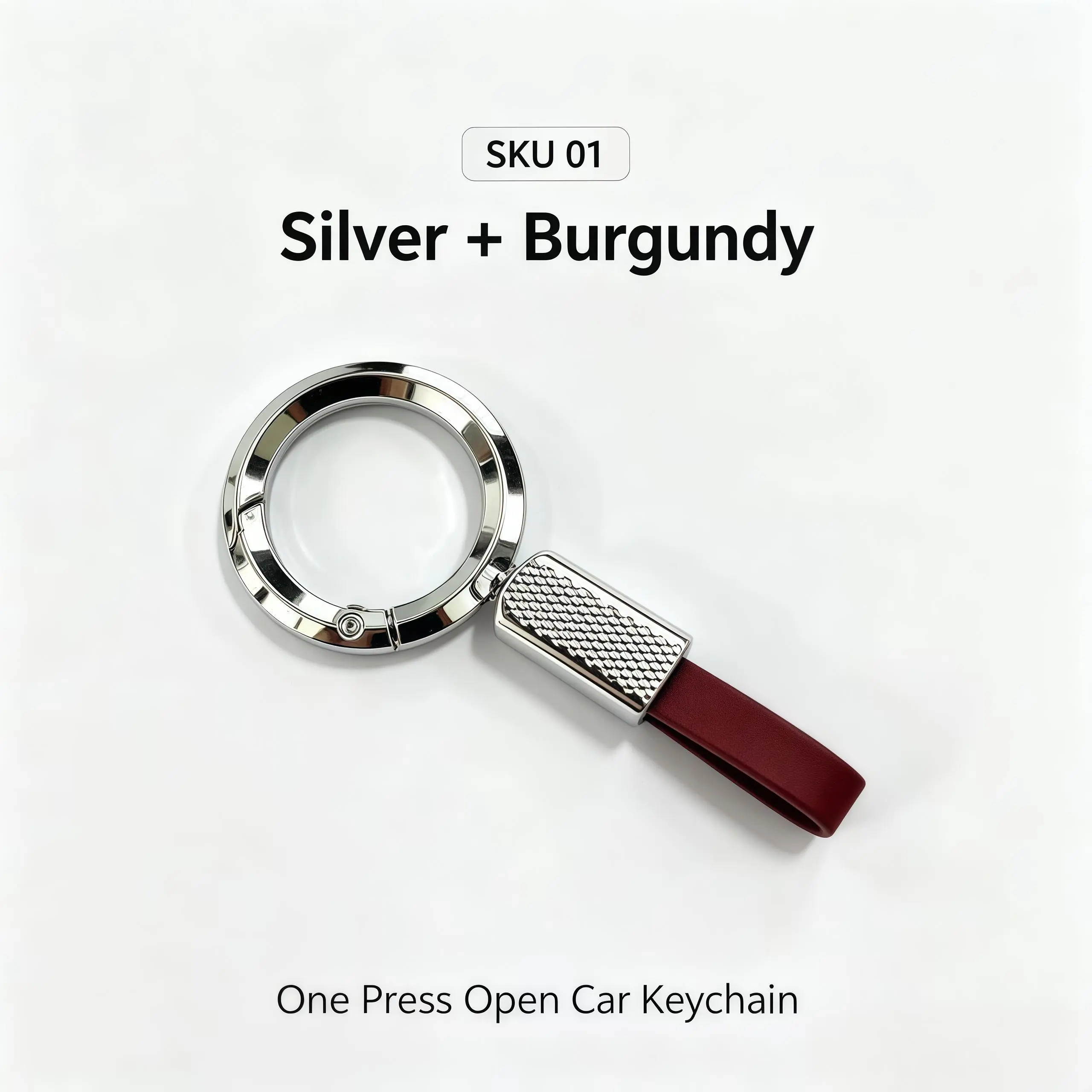 1-Press Open Alloy Leather Car Keychain, Unisex Anti-Lost Key Buckle Ring, Premium Simple Car Interior Accessory