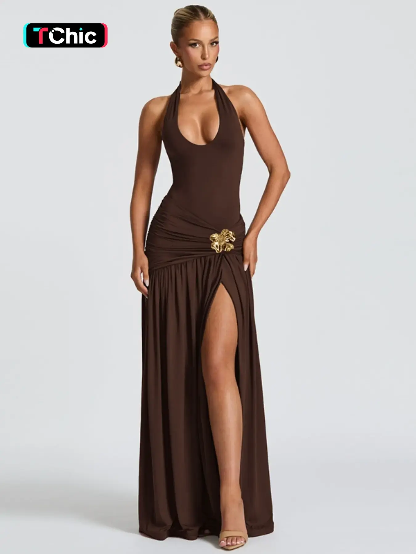 Women's Summer Halter Sleeveless Backless Bodycon Dress for Parties, Clubs, Beach and Vacation