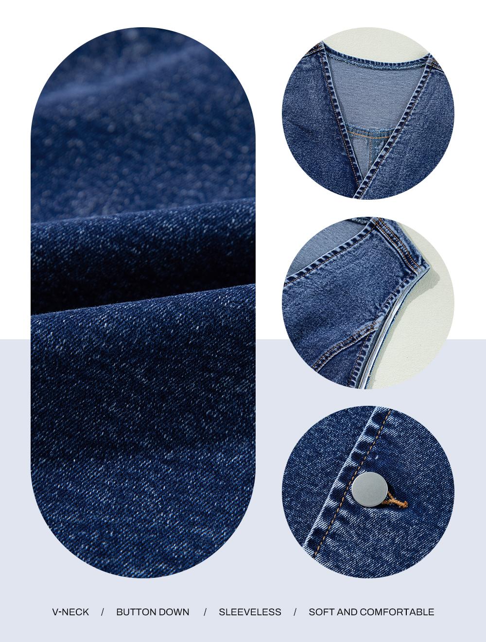 Sidefeel Women's Denim Vest Sleeveless V Neck Zimbaplatinum Jean Vest Top Button Down Crop Waistcoat Vest Summer Outfit SpringStatements