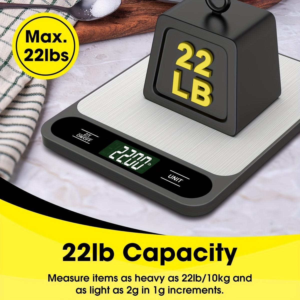 1pc, Food Scale Black, 22lb/10kg Digital Kitchen Scale Grams And Oz For Baking Cooking And Weight Loss, 1g/0.04oz Precise Graduation, Easy Clean Stainless Steel, Kitchen Gadgets, Kitchen Supplies, Kitchen Tools, Kitchen Stuff, Kitchen Accessories
