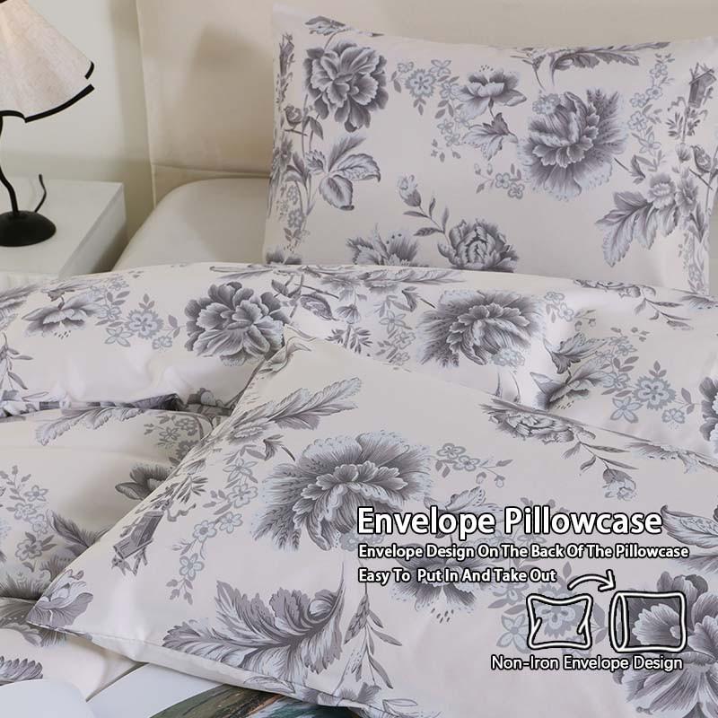Spring & Summer Refresh, Ink Wash Floral and Bird Print 3-Piece Duvet Cover Set, Includes 1 Duvet Cover and 2 Pillowcases (Without Insert), Soft and Comfortable, Machine Washable for Easy Care.