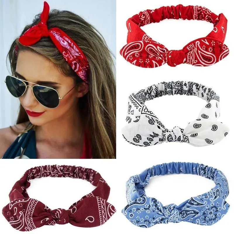 Women’s Girls’ New Boho Soft Solid Elastic Headbands - Vintage Cross Knot Turban Bandanas with Bow Graphic, Fashion Hair Accessories, Elastic Headband