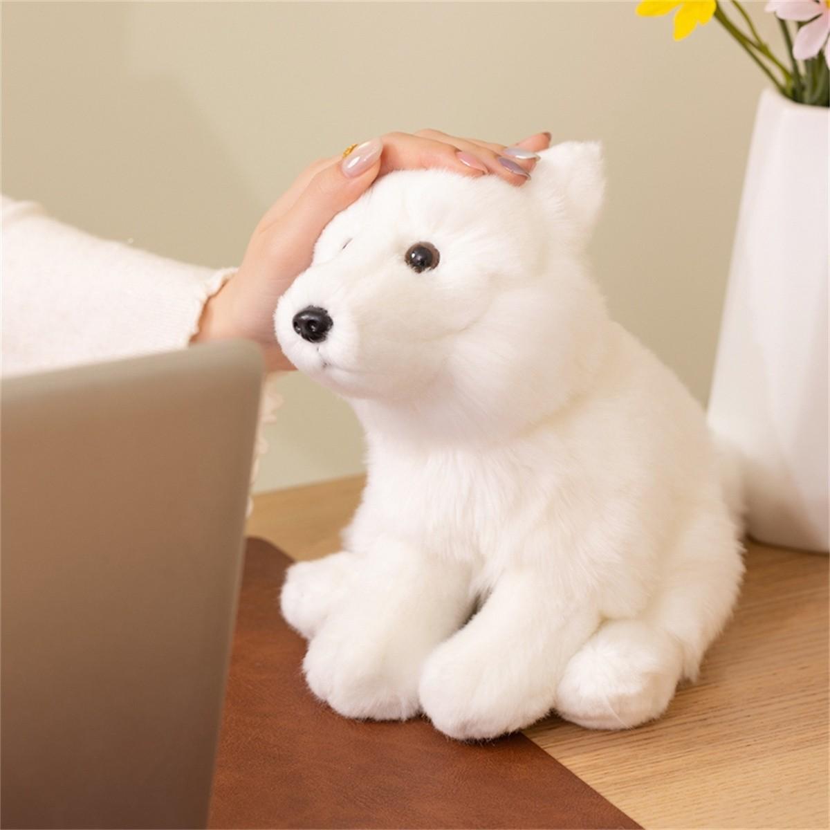 Realistic Arctic Fox Plush Toy, Unisex Soft Stuffed Animal, Perfect Gift for Kids' Birthdays, Valentine's Day, Mother's Day, Christmas