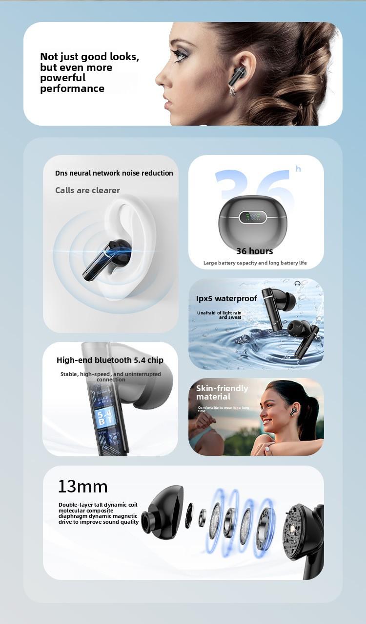 Intelligent noise reduction in-ear wireless digital display binaural stereo bass bluetooth headset Deep Earbuds