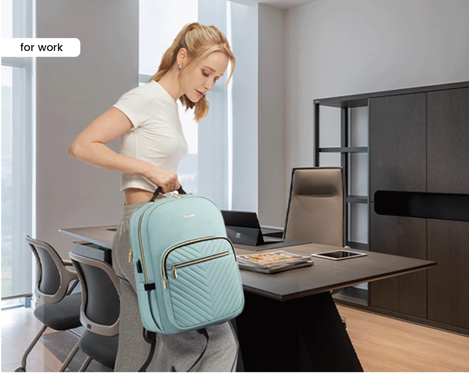 LOVEVOOK Backpack with USB Port,Quilted Casual Work Bags for Women with Laptop Compartment, Daypack College Business Teacher Computer Bag Travel Bags Laptop bag Carry on Backpack