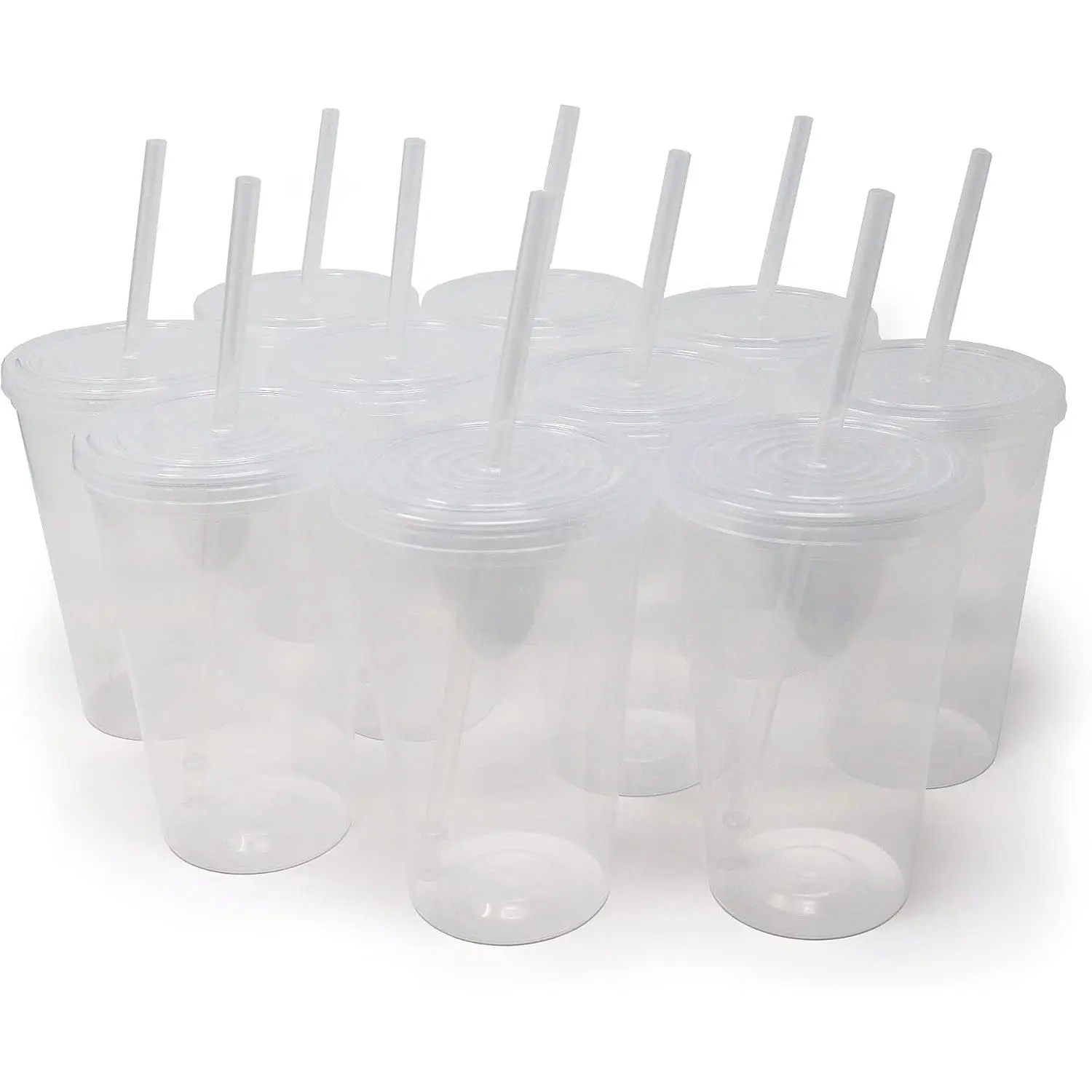 22 oz  Plastic Cups with , 10 Pack,  Made Clear Tumblers; Includes 10  Straws; Dishwasher Safe