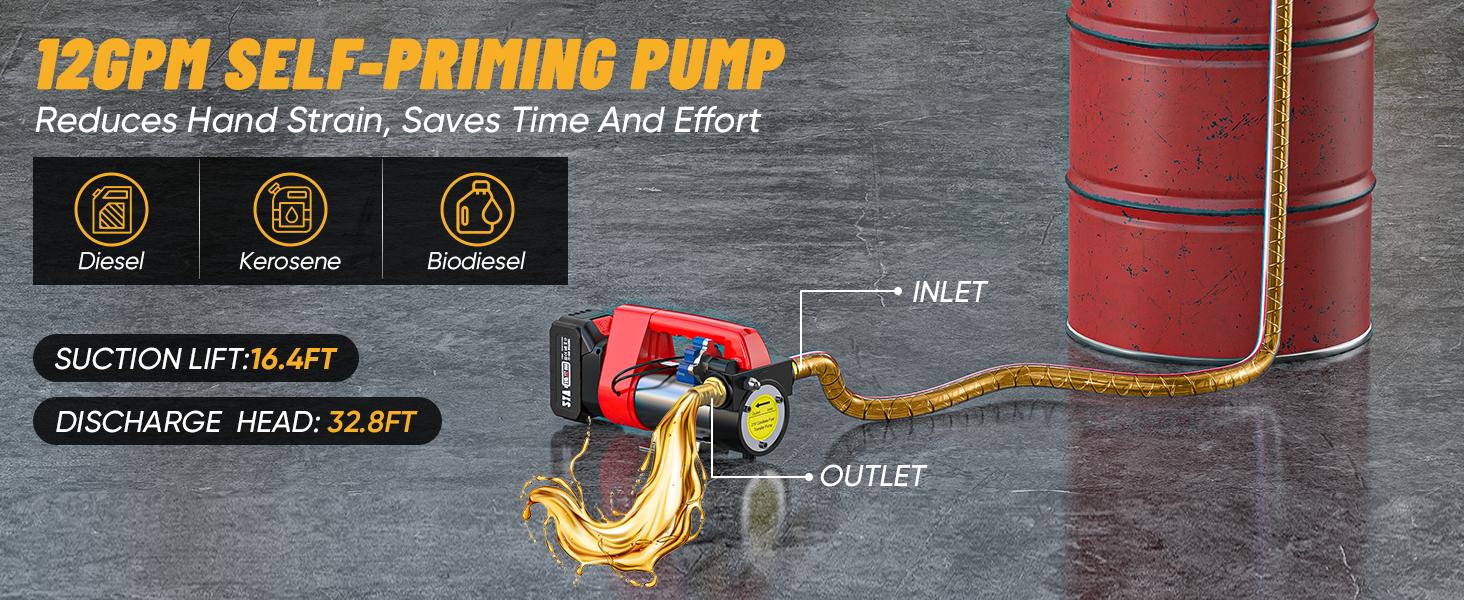 [TaskStar] Transfer Pump, Portable Cordless Diesel Transfer Pump Kit, Battery Powered 12GPM（Includes one battery） Fuel Pump Kit w/ 4.0Ah Battery, Nozzle&Hose for Diesel, Kerosene& Biodiesel [SummerVibes ] fathersdaygift