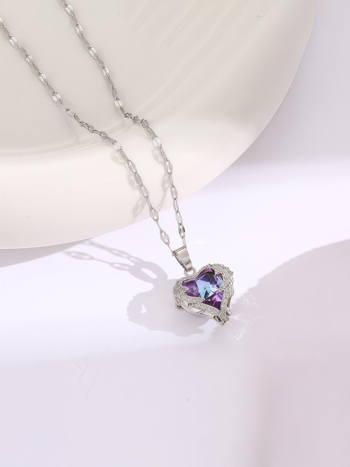 Ocean Heart Colorful Pendant Necklace, Elegant Lady Fashion Love Charm Jewelry, Daily Wear, Gift for Girlfriend, All Seasons