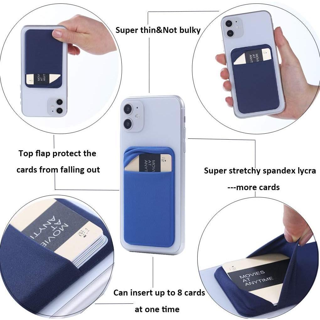 3Pack Cell Phone Card Holder Pocket Sticker Stretchy Cloth for  of Phone with Flap Credit/ID Card Sleeve Adhesive Stick  Wallet for ,Android  Smartphones (Black,Navy Blue,Light Blue)