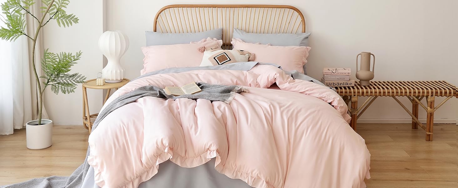 Blush Pink Comforter Set King – Soft Microfiber, Lightweight All Season Bedding, Ruffle, Breathable Set with 2 Pillow Shams, Machine Washable