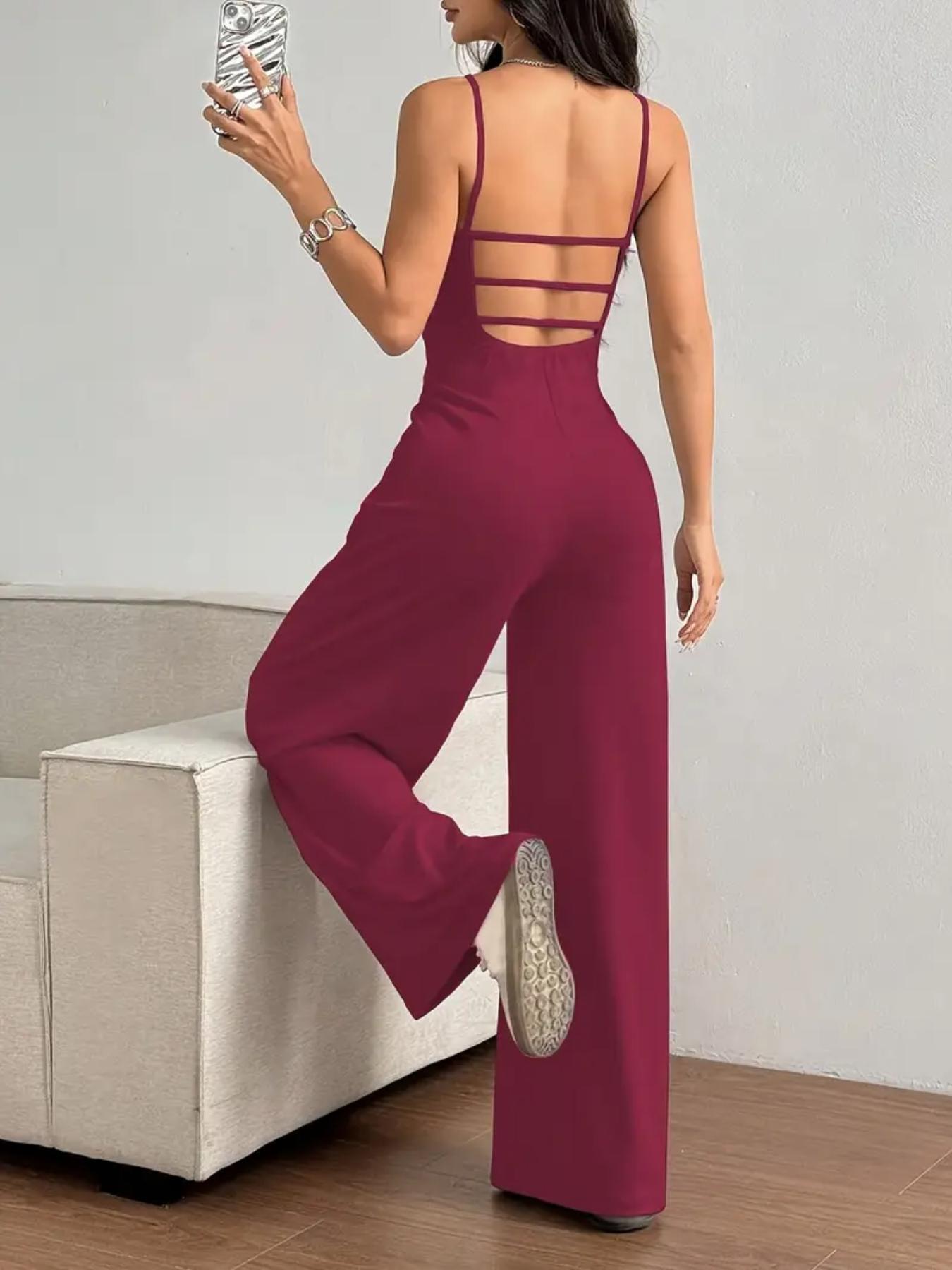 Women's Sexy Backless Jumpsuit Pants, Slim-Fitting Long Pant Design, Perfect for All Seasons, Ideal for Casual & Daily Wear