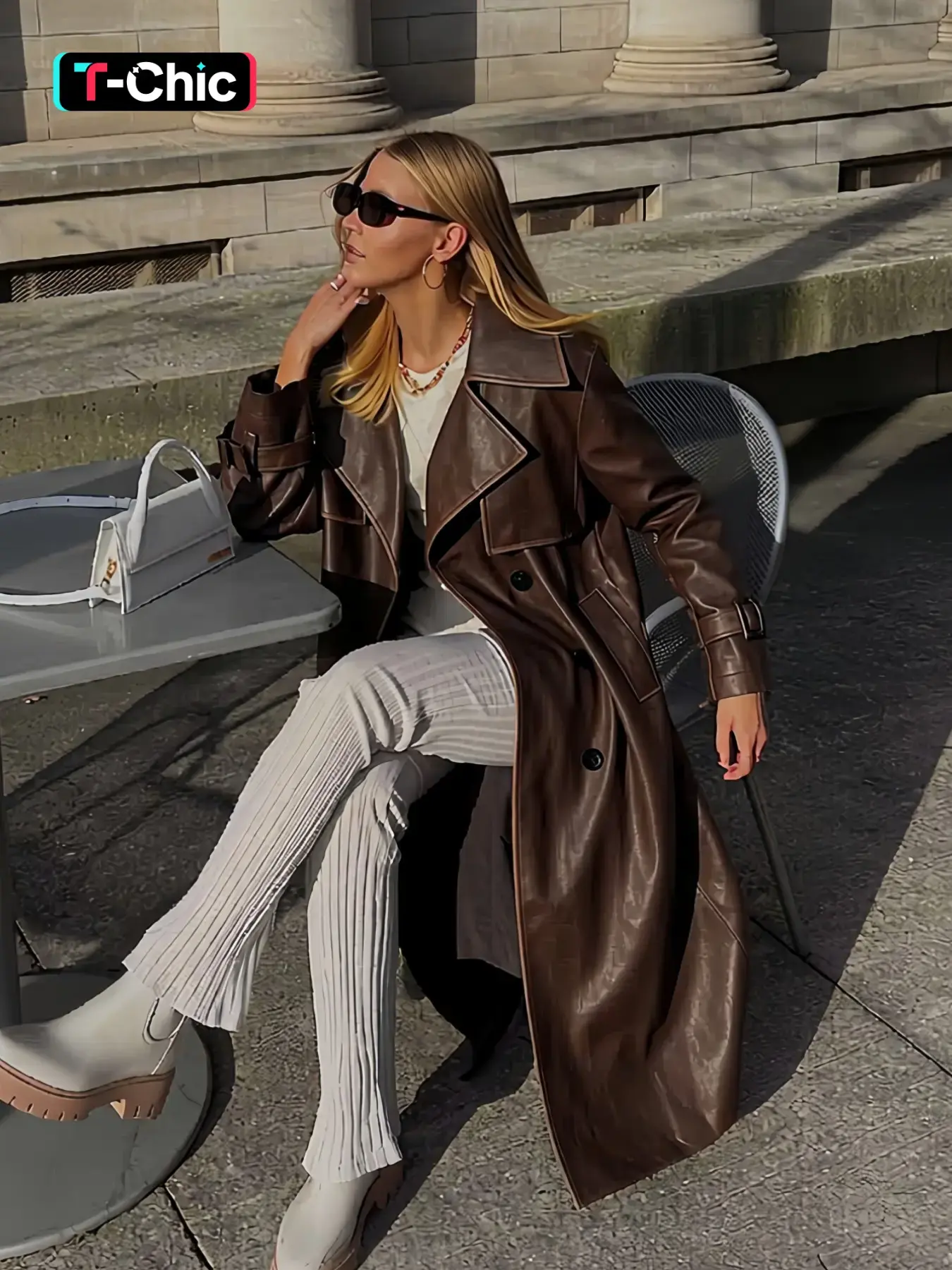 Women's Spring British Style PU Long Jacket, Casual Fitted Windbreaker, Lightweight Elegant Commuter Coat, Includes Waistband