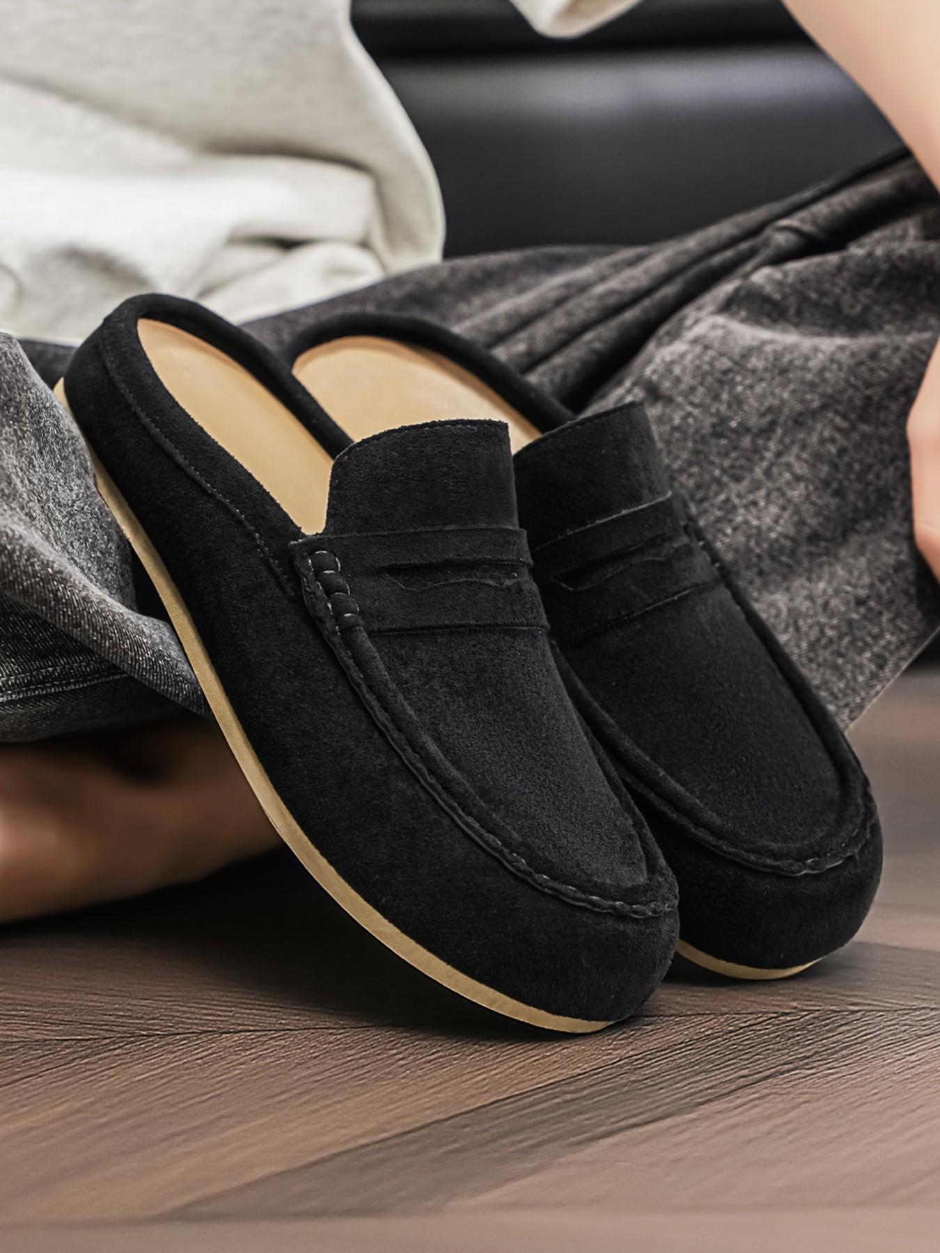 New Men's Slip-On Sandals, PU Leather Round Toe, Hidden Wedge, Wide Width, Casual All-Season Footwear, Patchwork Design