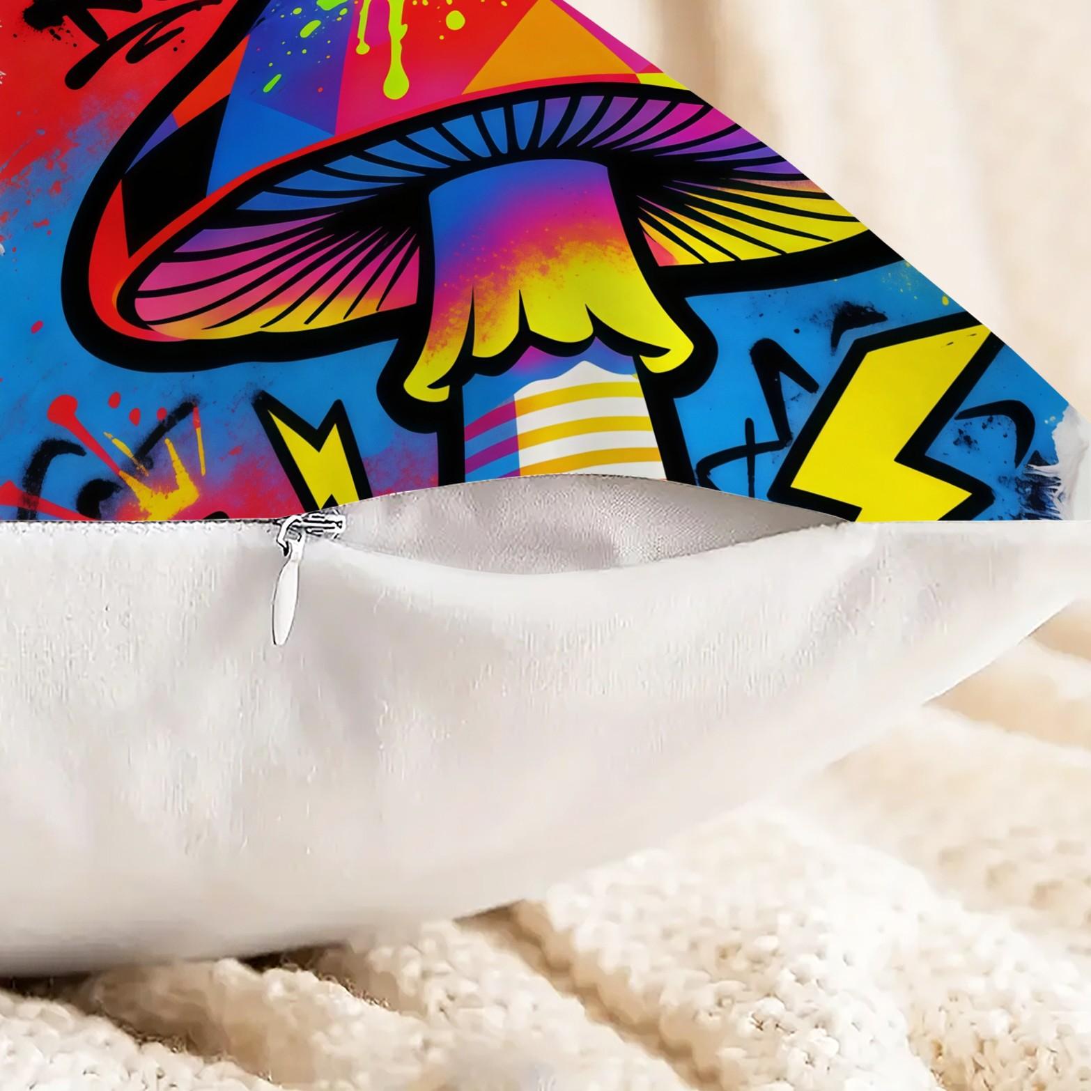 Lightning Mushroom Pattern Pillowcase and Cushion, Soft Polyester Home Decor, Sofa and Bed Headrest, Moving and Holiday Gift