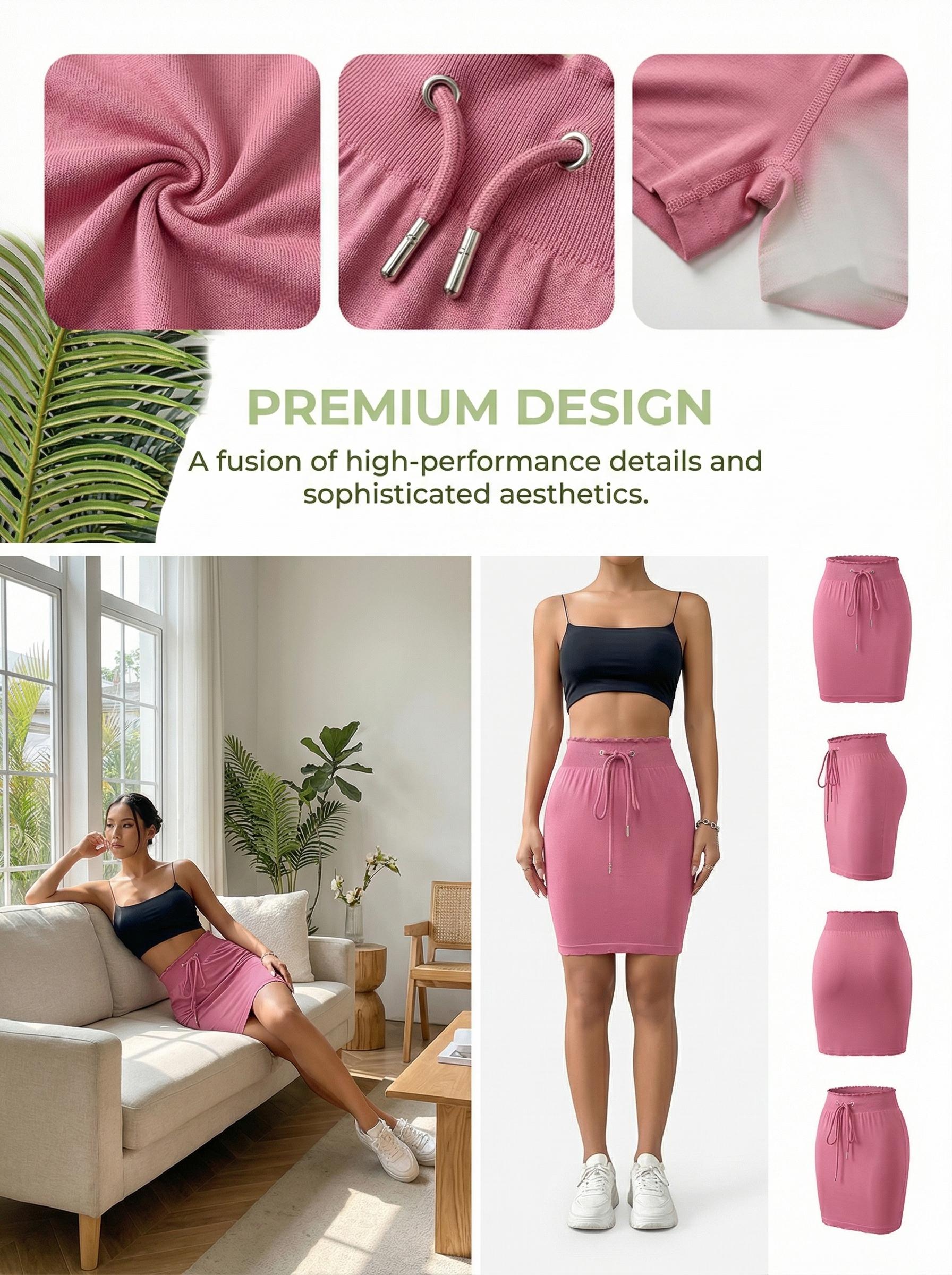 Women's High Waist Drawstring Ruffled Hem Bodycon Skirt (Sizes S-XL) with Safety Shorts – Stretchy Slim Fit Knee-length Skirt – Suitable for Daily, Commute & Date Occasions