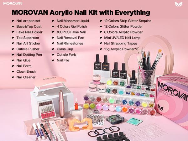 Morovan Blossom Acrylic Nail Kit with U V Lamp Blossom Series Acrylic Nail Set with Everything Professional Gel Polish Kit with Glitter Acrylic Powder Complete Starter Kit Acrylic Nail Supplies