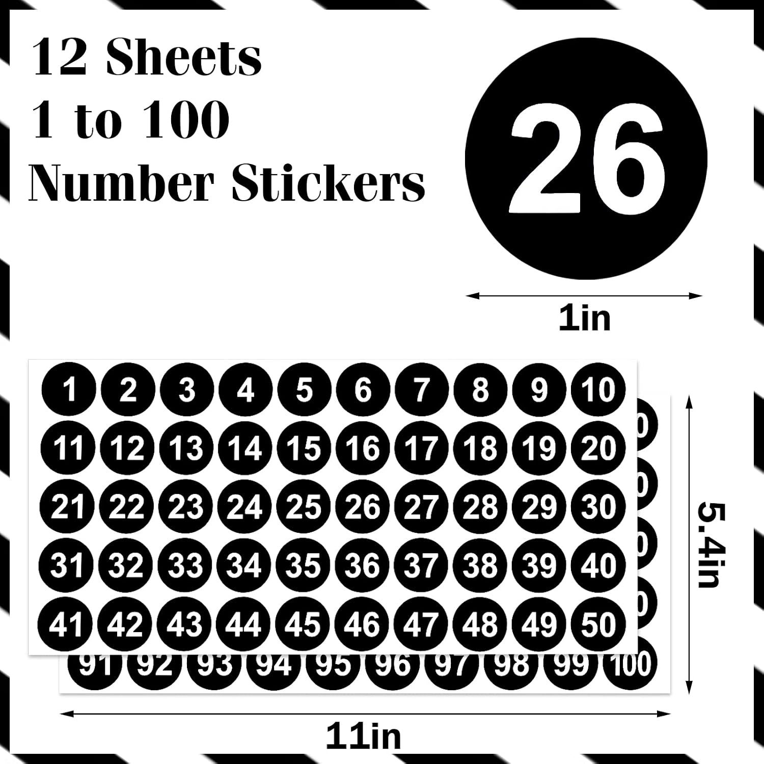 12 Sheets 1 to 100 Vinyl Number Stickers 6 Sets 1 Inch Self-Adhesive Consecutive Number Stickers  Labels Inventory Stickers Decal for Indoor Outdoor, Storage, Organizing, Classification