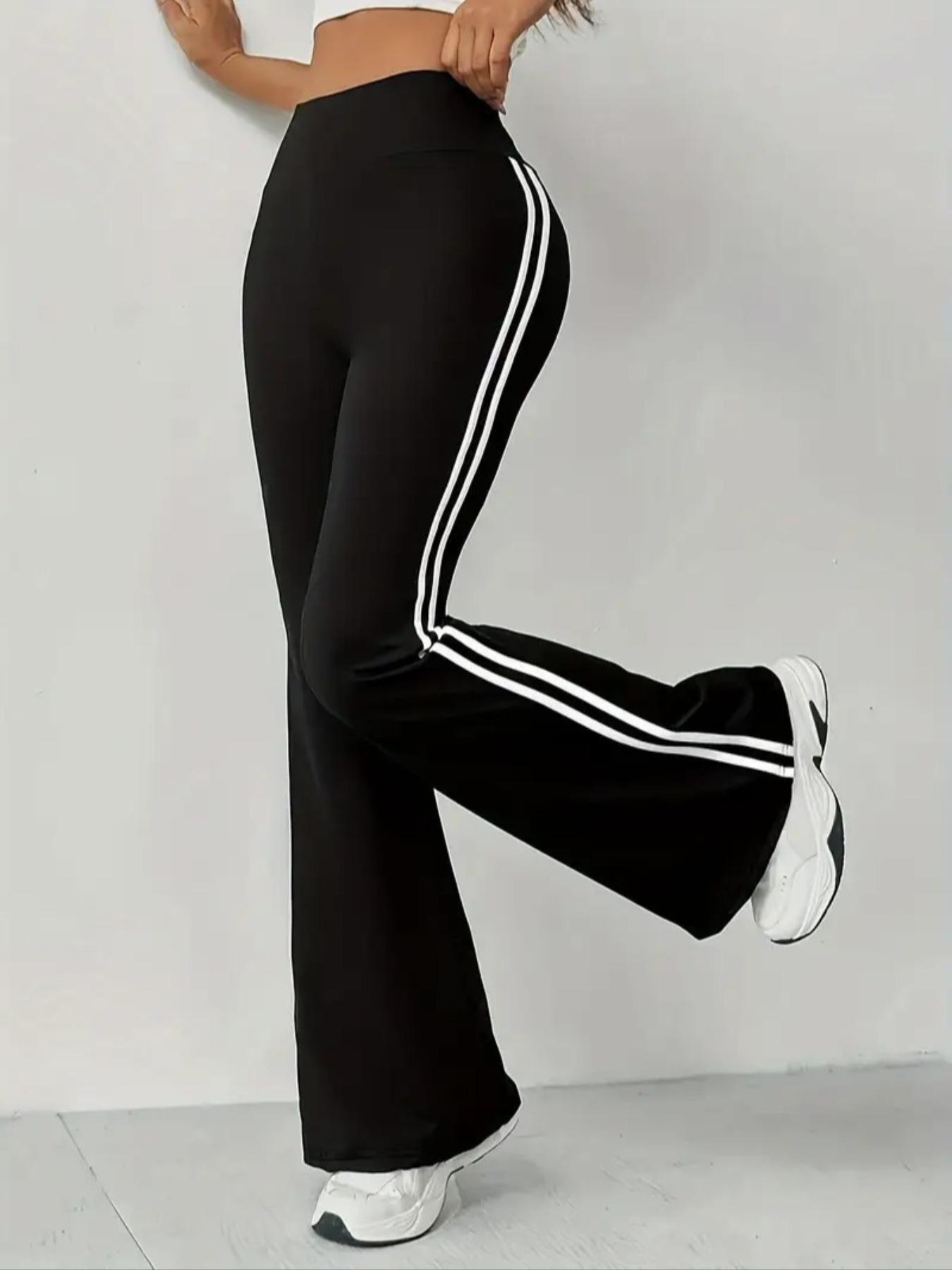 Women's High Waist Drapey Bell Bottoms, Tight Fit Colorblock Sport Pants, Stylish and Comfortable Casual Wear, Sports Bottoms, Colorblock Sweatpants, , Athleisure Style Bottoms, Yoga Workout Trousers