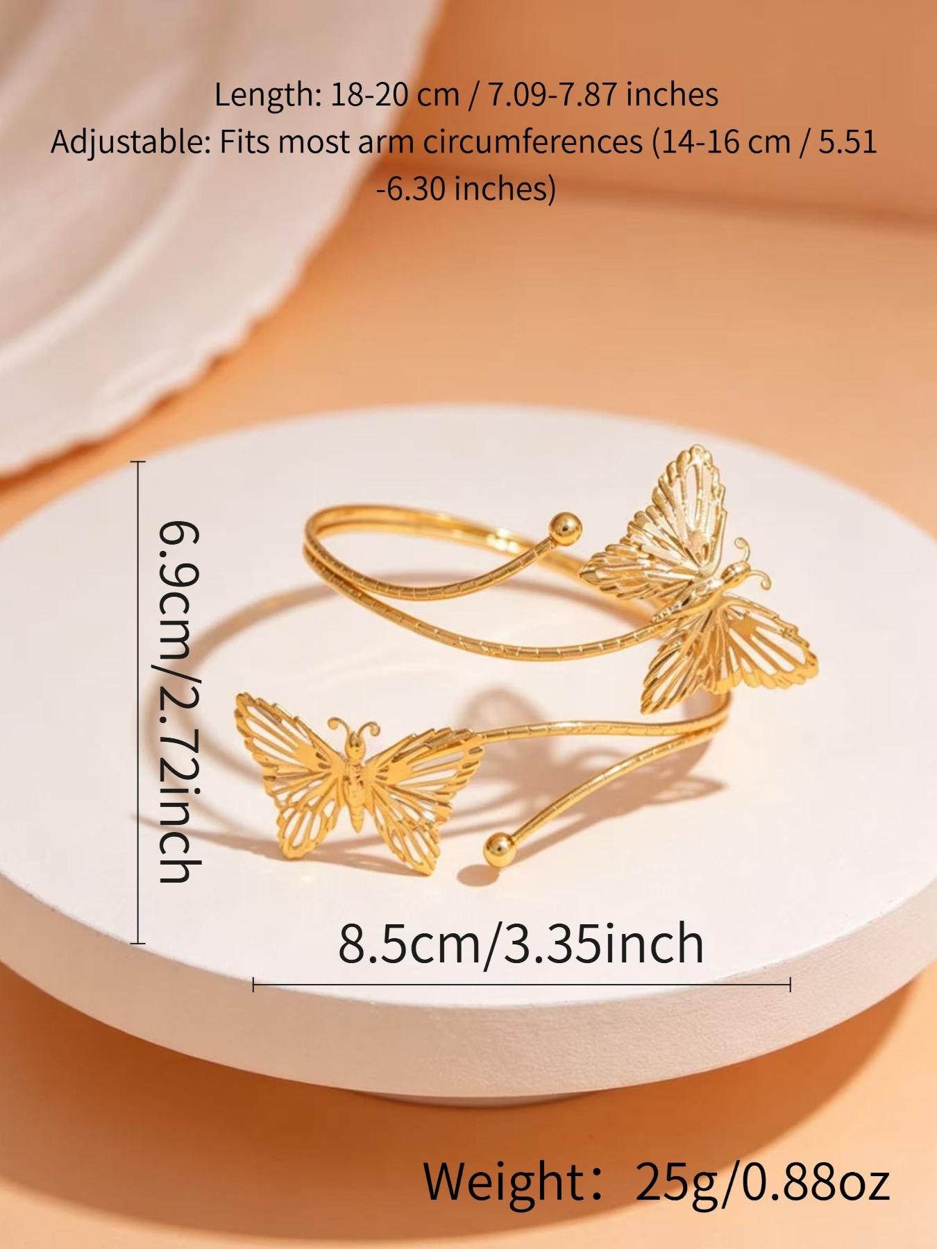 Gold Plated Butterfly Open Cuff Arm Bracelet, Adjustable Double Layer Armlet for Women, Elegant Hollow Out Butterfly Arm Jewelry for Summer Beach & Daily Wear