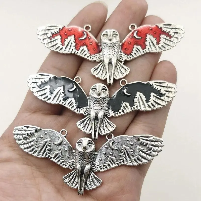5pcs Retro Owl Shape Charms, 80x34mm Alloy Metal Enamel Finish Charms for Jewelry Making DIY Costume Jewelry Findings (Antique Silver Color), Retro Look