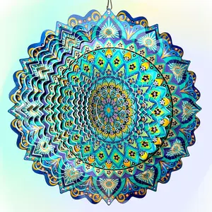 Wind Spinner Mandala Peacock Blue Ocean,12Inch Stainless Steel Wind Spinners Outdoor,Gifts for Women,Mother,Men,Father,Holidays,3D Kinetic Yard Art Decorations,Christmas Garden Decor