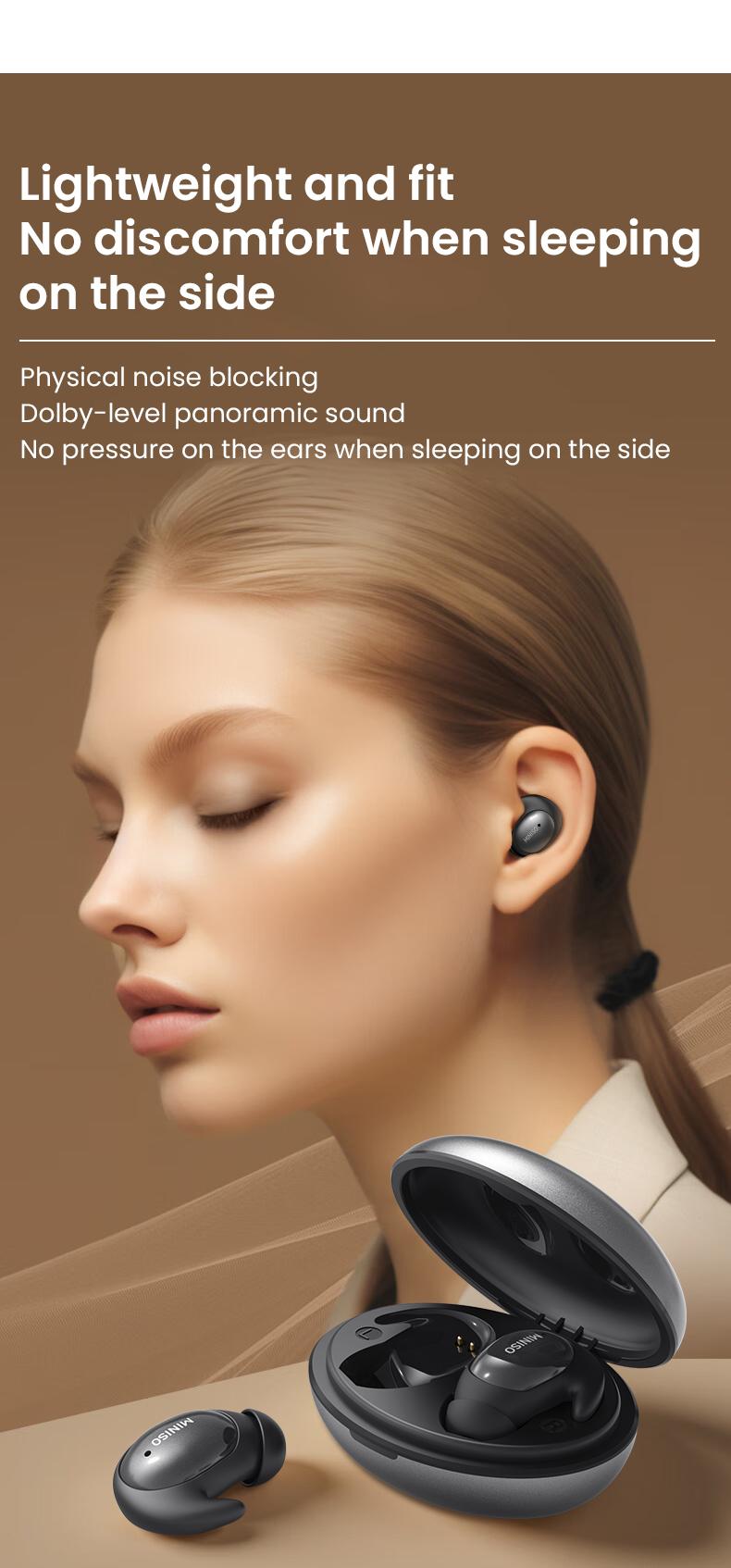 MINISO MS153 Wireless Sleep Earbuds Noise Blocking Headphones for Sleep Comfortable Fit Bluetooth 5.4 Earphones Side Sleeping In-Ear Headsets Noise reduction and sleep aid