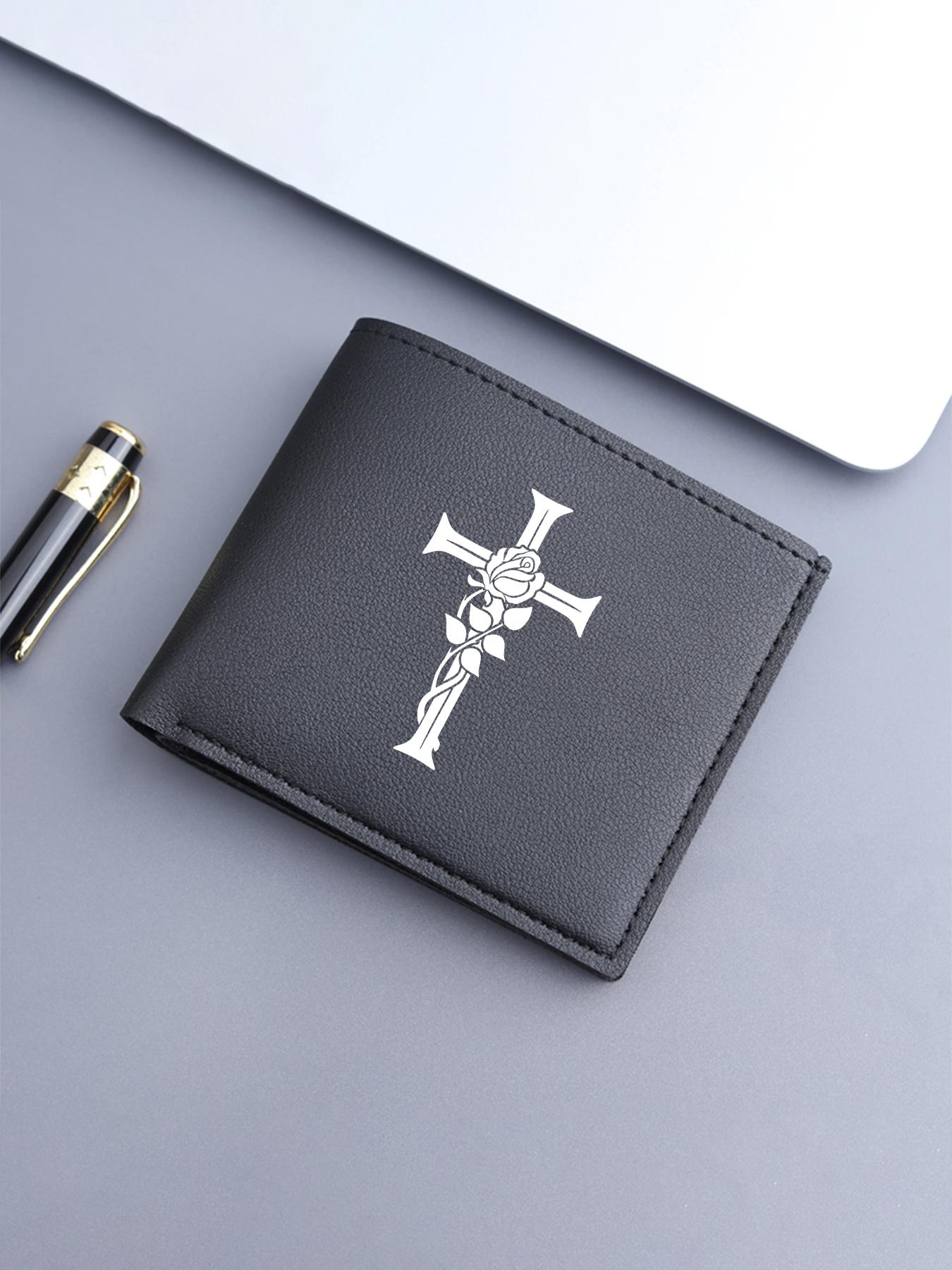 Elegant Cross Print Wallet, Neutral Classic Foldable Card Holder, Durable Faithful Wallet for All Ages, Ideal for Daily Use & Gifts