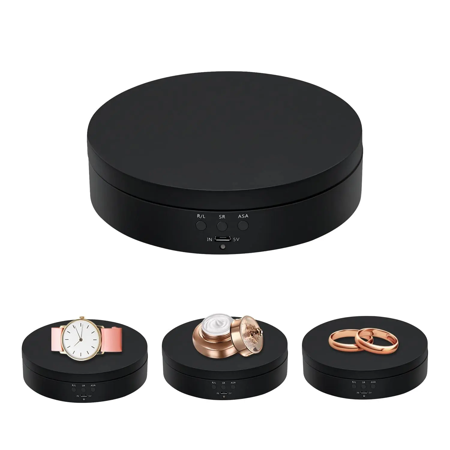 New 360 Degree Rotating Display Stand, 5.4 Inch Motorized Spinning Platform, Electric Lazy Susan, Turntable Table Base For Photography, Jewelry, Watch, Cup - Max Load 3kg, Black