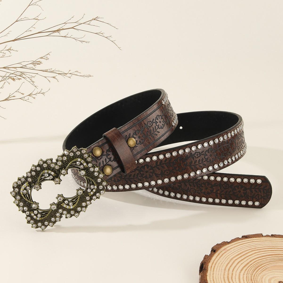 Punk Retro Belt with Rhinestone Buckle & Studded Trim