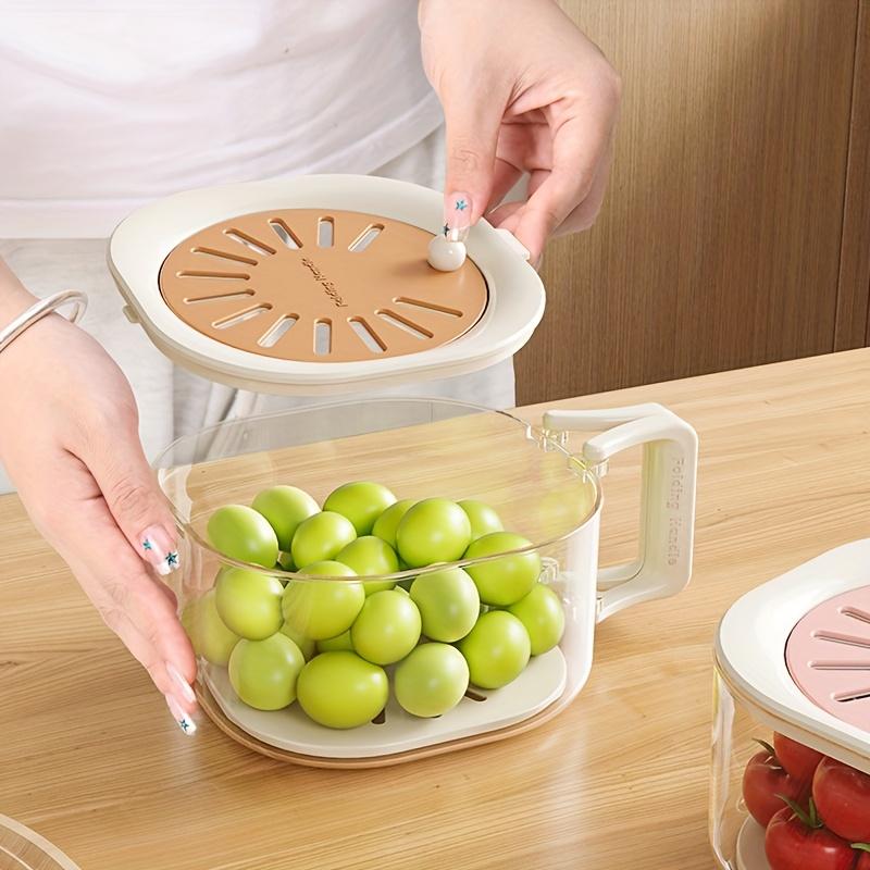 Double-Layer Drain Basket, Foldable Handle Fruit Drainer, Multi-Functional Food Filter, Refrigerator Storage Basket, Kitchen Camping Picnic