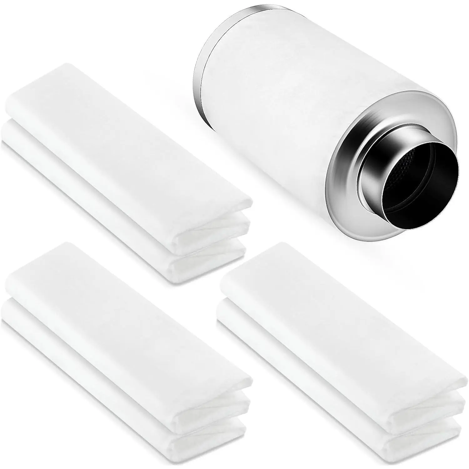 6 Pack Carbon Prefilter for 4 Inch Carbon Filter Replacement, Non Woven Fabrics Material and Electrostatic Fibers for Odor Control in Grow Tents Indoor Gardening Hydroponics Ventilate, White