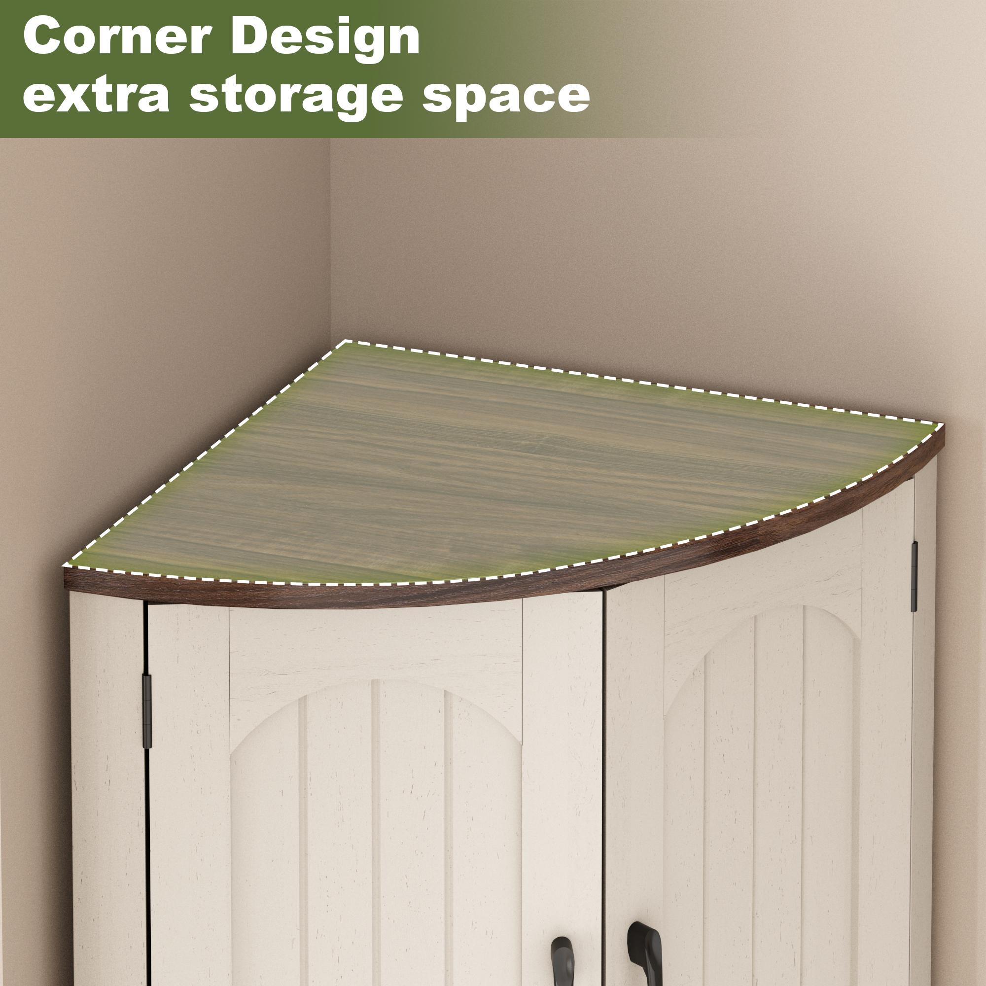 PieDle Furniture Tall Bohemian Rattan Corner Storage Cabinet - 4 Doors, 5 Shelves, 64.7" Height, Ideal for Living Room, Kitchen, Bathroom & Office Organization