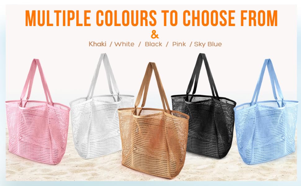 Women's Sandproof Woven Polyester Mesh Beach Tote Bag, Summer Travel Storage Handbag with Large Pocket & Shoulder Straps