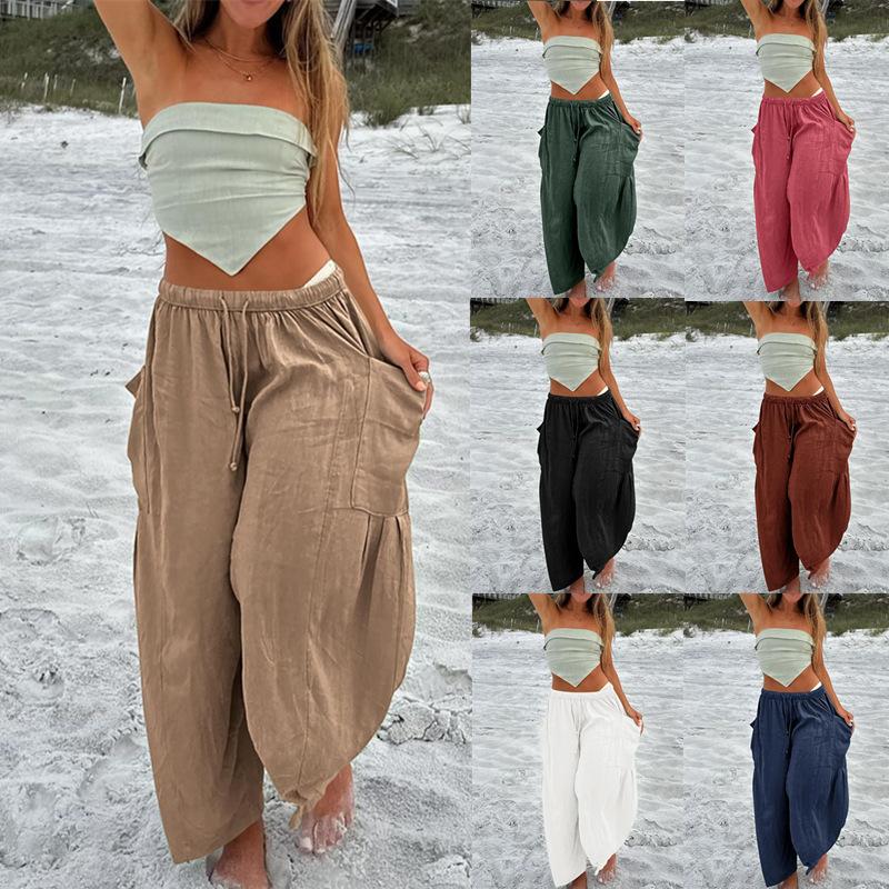 Women‘s Wide Leg Pants Casual Loose Beach Palazzo Harem Pants with Pockets Boho Style Summer Modest Clothing Trouser 2025 Trendy Outfit Plus size Outdoorfun Baggy Summertok dealsforyoudays Chic