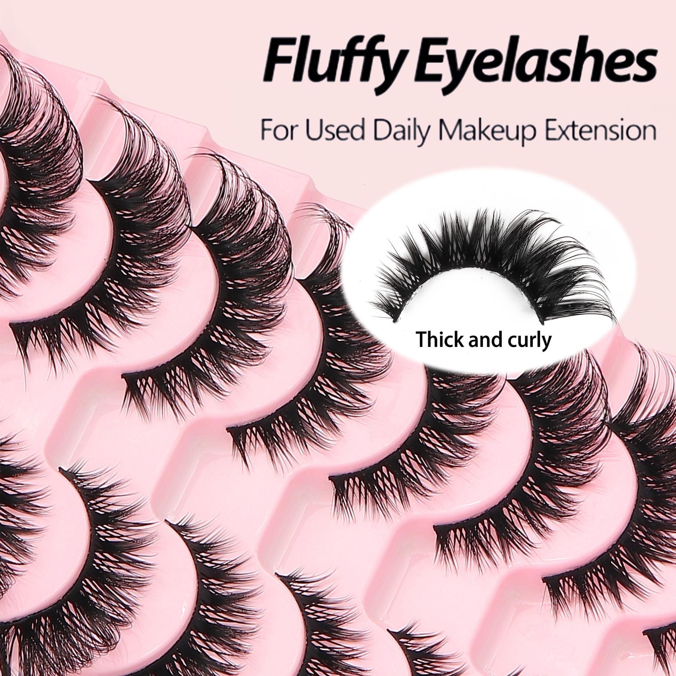 10 Pairs Fluffy Russian Dense DD Curl Cosmetic False Eyelashes, Long-Lasting Cat Eye Makeup, Reusable Strip Lashes for Beginners, Beginner Friendly Eyelashes