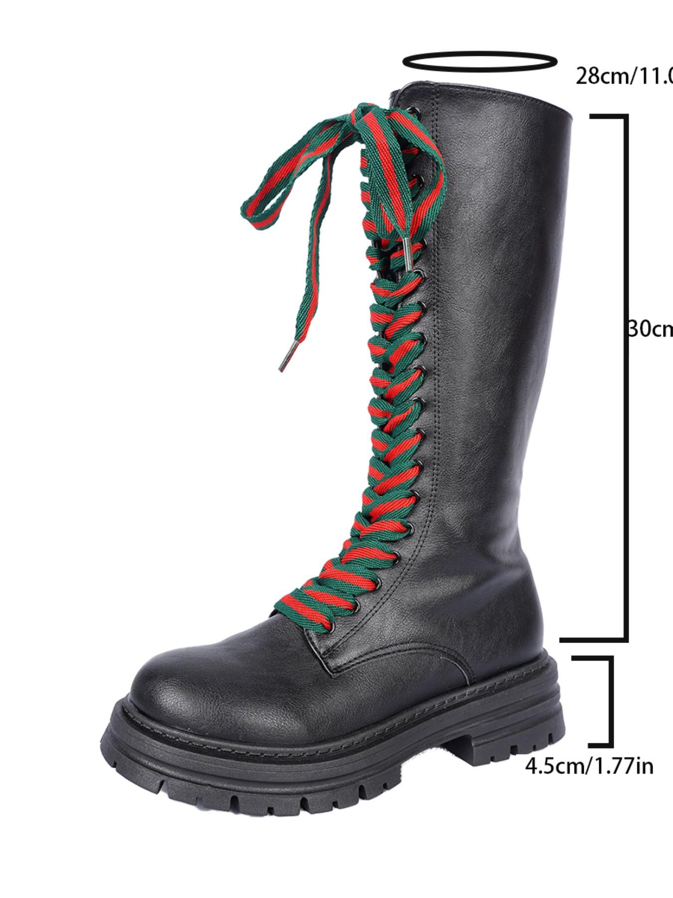 Women's Patchwork Strap Thick Sole High Top Boots, Sweet Cool Punk Style Knight Long Boots, Winter Fashion Footwear