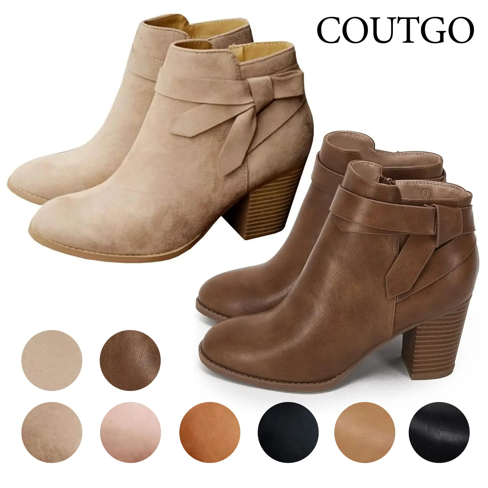 Coutgo Womens Tie Knot Chelsea Pump Ankle Boots Closed Toe Stacked Heel Booties Shoes tiktokshopbacktoschool