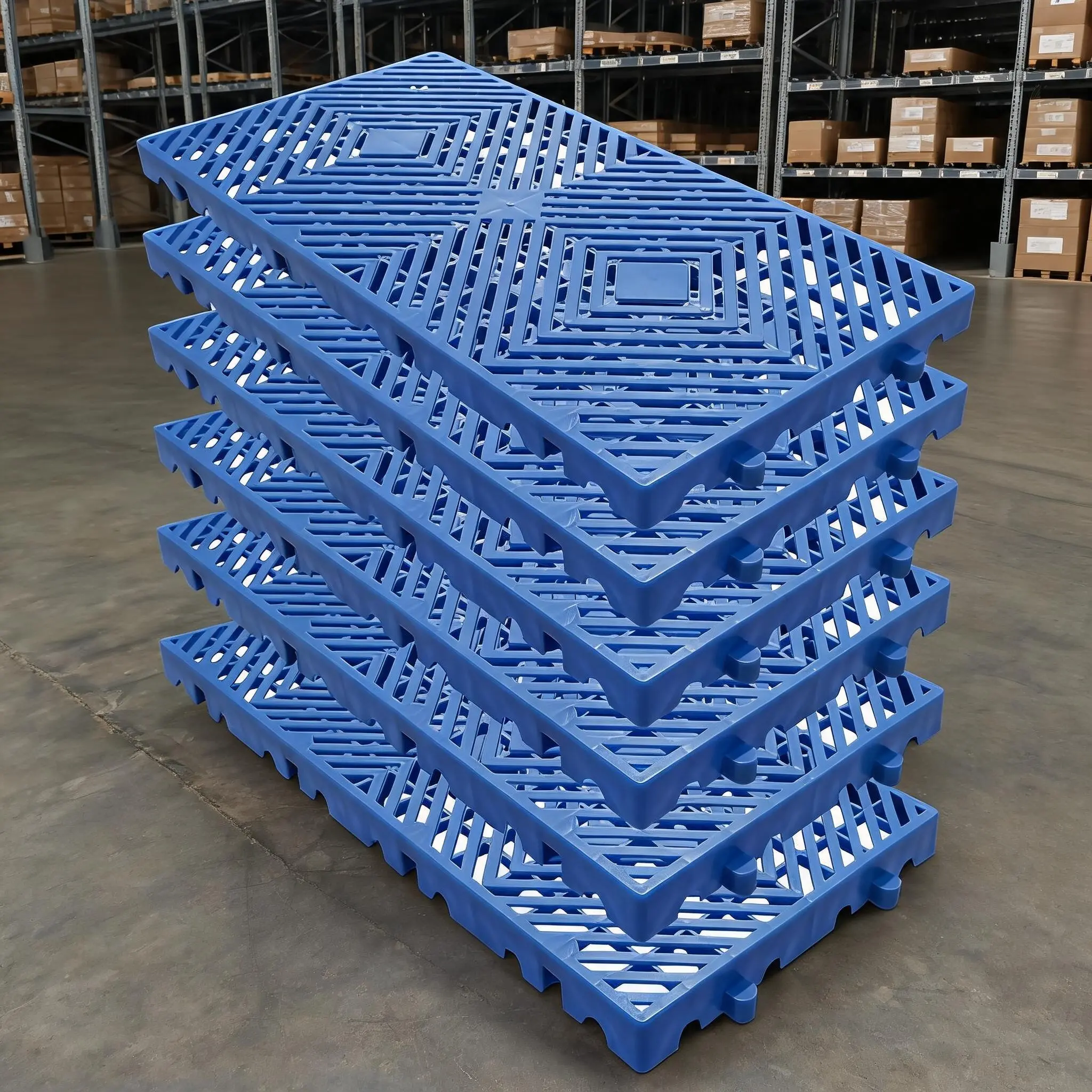 HDPE Plastic Interlocking Decking Tiles - Garage Floor Tiles, Ventilated Raised Platform, 23.6x11.8x1.18in, 6-Pack Black & 12-Pack Blue Portable Floors