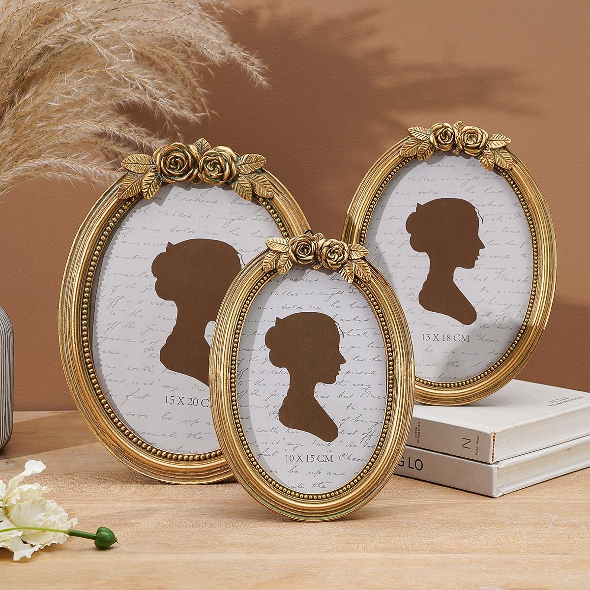 Modern Creative Resin Oval Rose Frame, Simple Home Desktop Decor, Photo Frame for Bedroom Office Study Desk