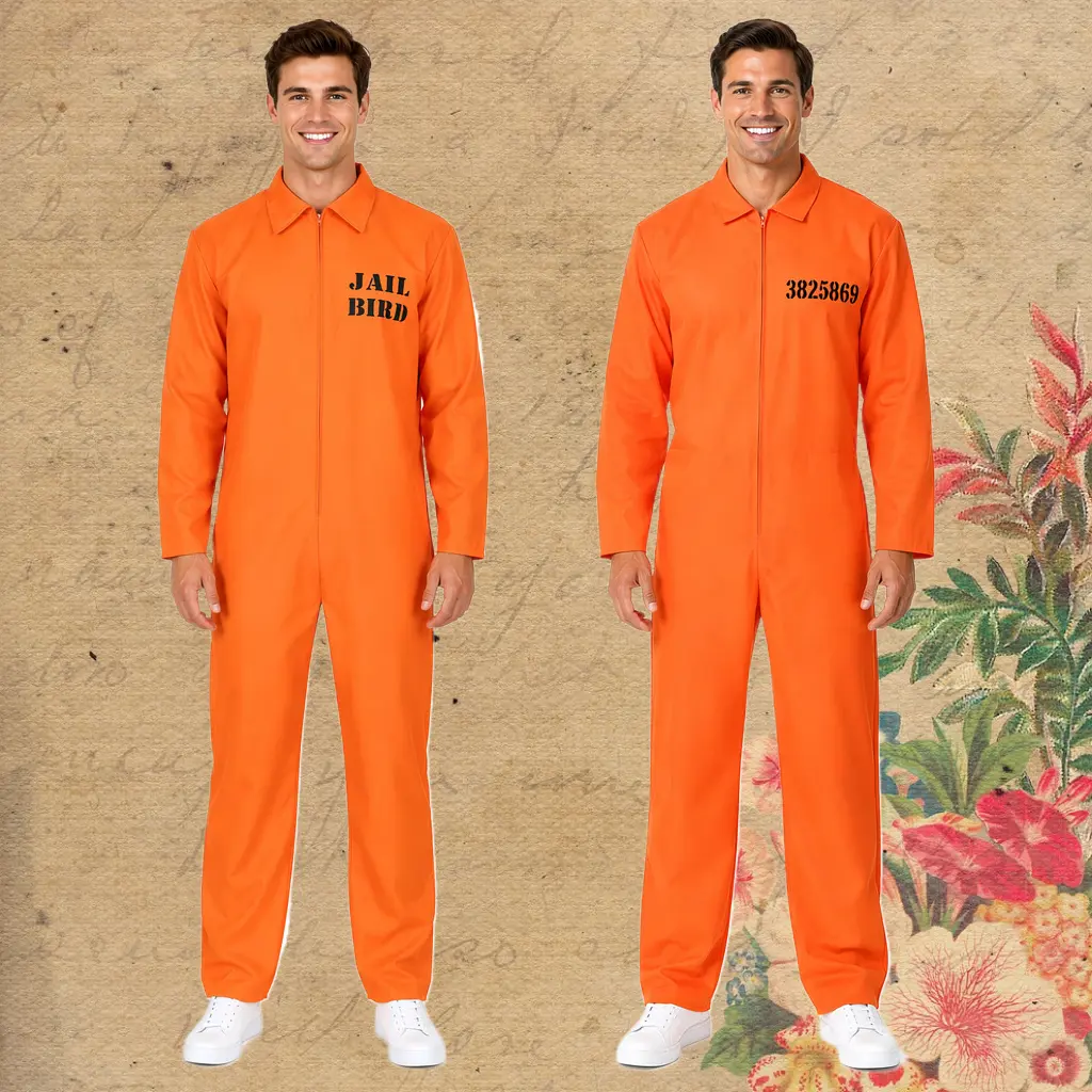Halloween Cos Costume Unisex Adult Kid Prisoner Outfit Yellow Jail Uniform for Role Play