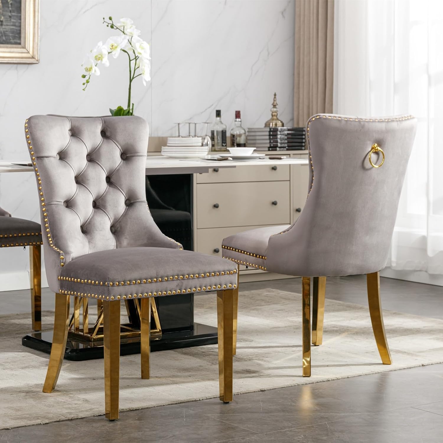 Modern High-End Tufted Design Velvet Upholstered Dining Chair Set of 2 ...