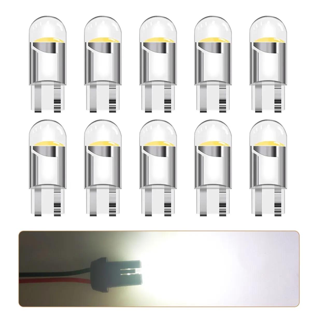 10pcs LED Light T10 COB W5w Y5w 168 194 for Car Interiors, Dome Lights, Parking Lights, Number Plate Lights, 12V Blue Lamps