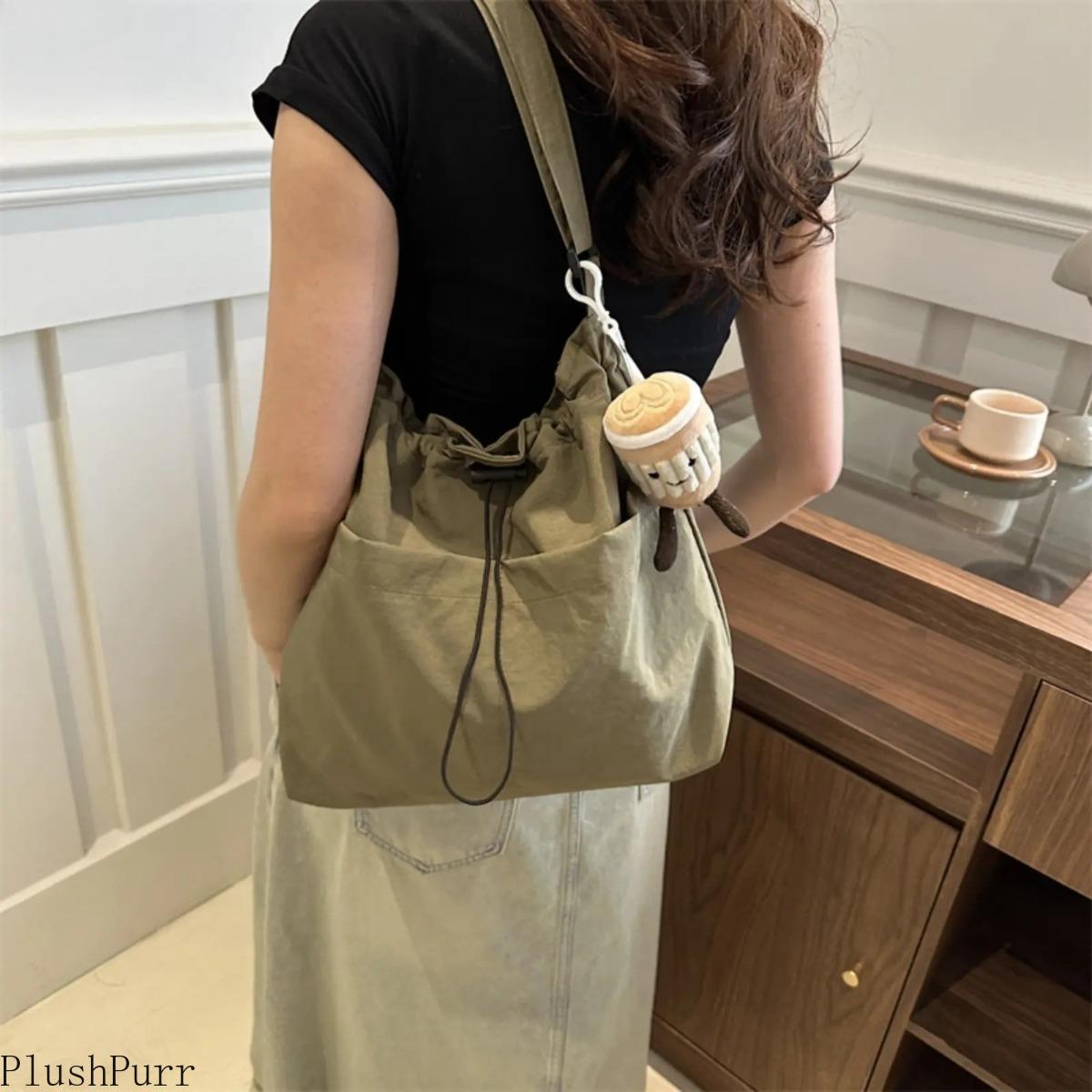 2026 New Large-Capacity Waterproof Nylon Drawstring Bucket Bag - Ruched Shoulder Crossbody Gym Sports Duffle, Lightweight Durable Versatile for Travel, Daily Commute outdoorfun