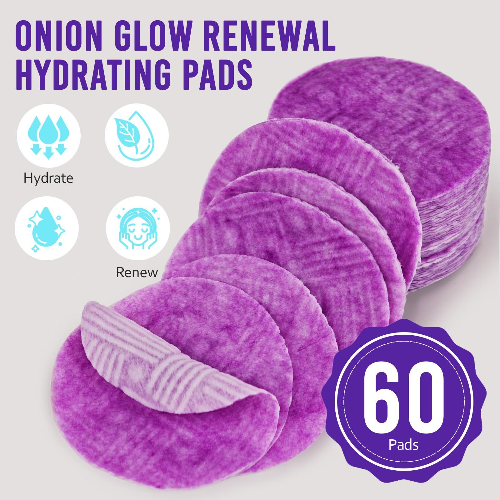 Ikzee ONION GLOW RENEWAL HYDRATING PADS,60 pieces per pack. Gentle cleansing, moisturizing facial wipes. Unique skin care sheets. Experience a different skincare routine. Perfect daily skincare procedure.