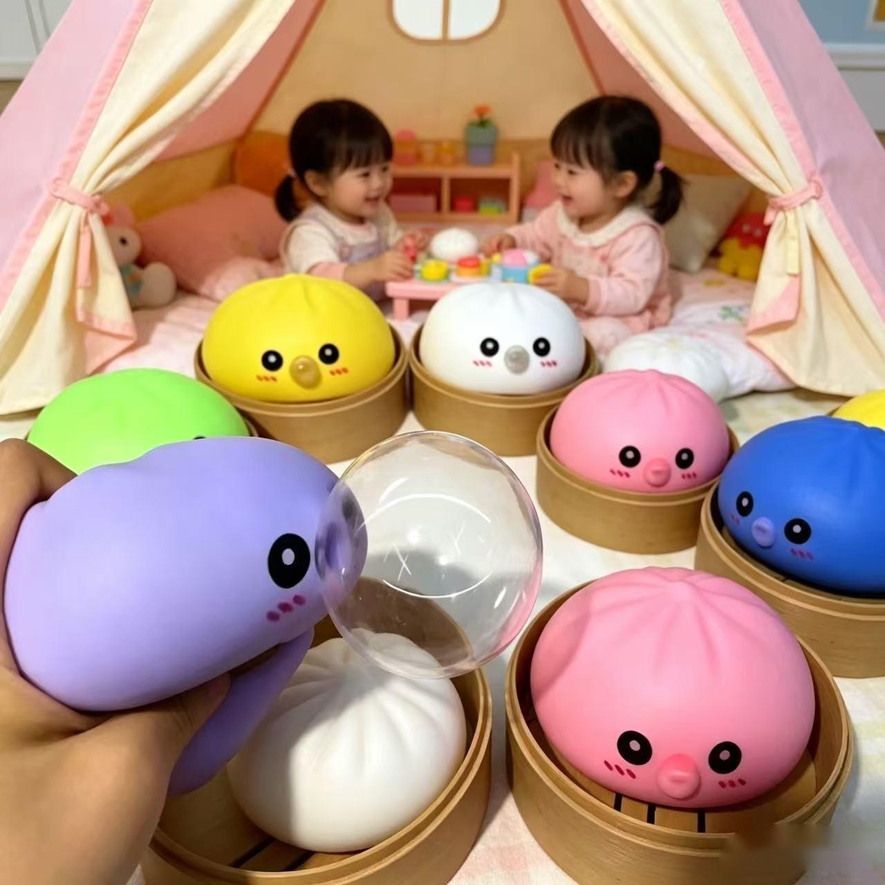 Cute Baozi Shape Stress Relief Toy, Bubble Blowing Squeeze Fun, Includes Steamer Basket, Random Color, Fun Squeeze Toy for Kids