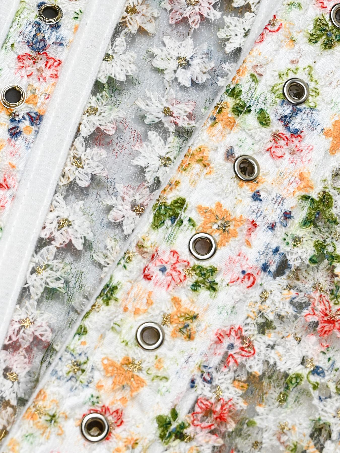 Women's Elegant Ditsy Floral Lace, Backless Design with Ribbons, Moderate Fabric, Suitable for All Seasons, Tummy Control Clothes