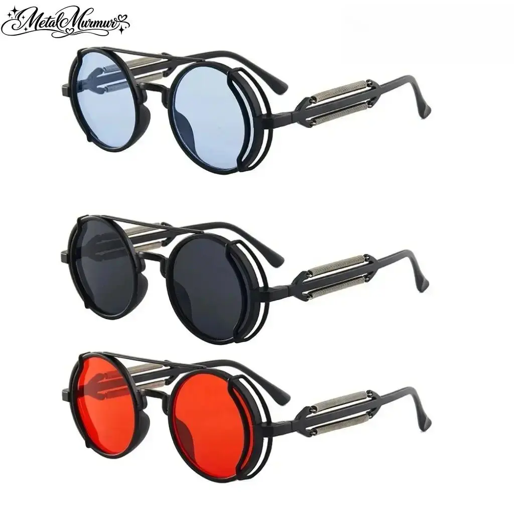 XUH Gothic Steampunk Circular Sunglasses - Premium Retro Metal Frames, UV400 Polarized UV Protective Sunglasses, Unisex Men's Accessories Adults Goth Alt Statement Eyewear for Cosplay, Daily Streetwear