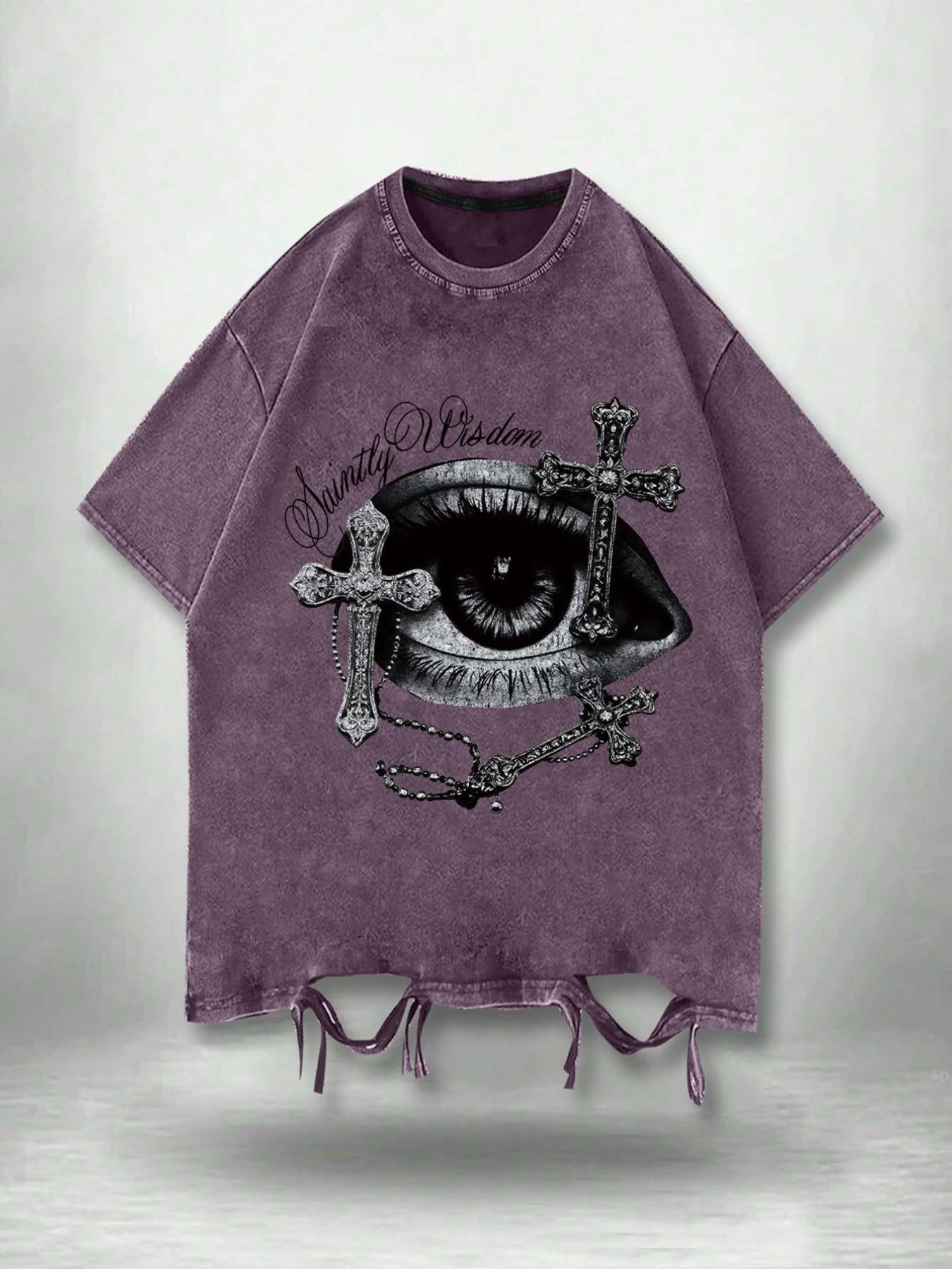 Y2K Grunge Child of God T-Shirt, Vintage Washed Eye Print Graphics 