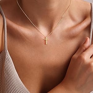 Cross Necklace for Women,Double Cross Necklace 14K Gold Plated Cross Pendant Necklace Dainty Gold Cross Necklaces for Women Trendy Small Cross Charm Necklace Simple Cute Choker Necklaces Gold Jewery, Dainty Necklaces