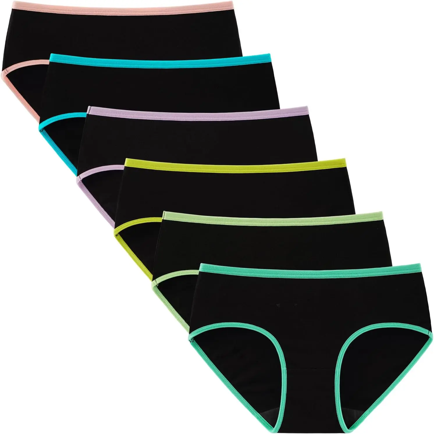 INNERSY Girls' Cotton Briefs, 6-Pack Teen Underwear with Mid Waist, Short Cut, Simple Look, Casual Wear for Year-Round Comfort, Sizes 8-16, Cotton Blend, Youth Sizes